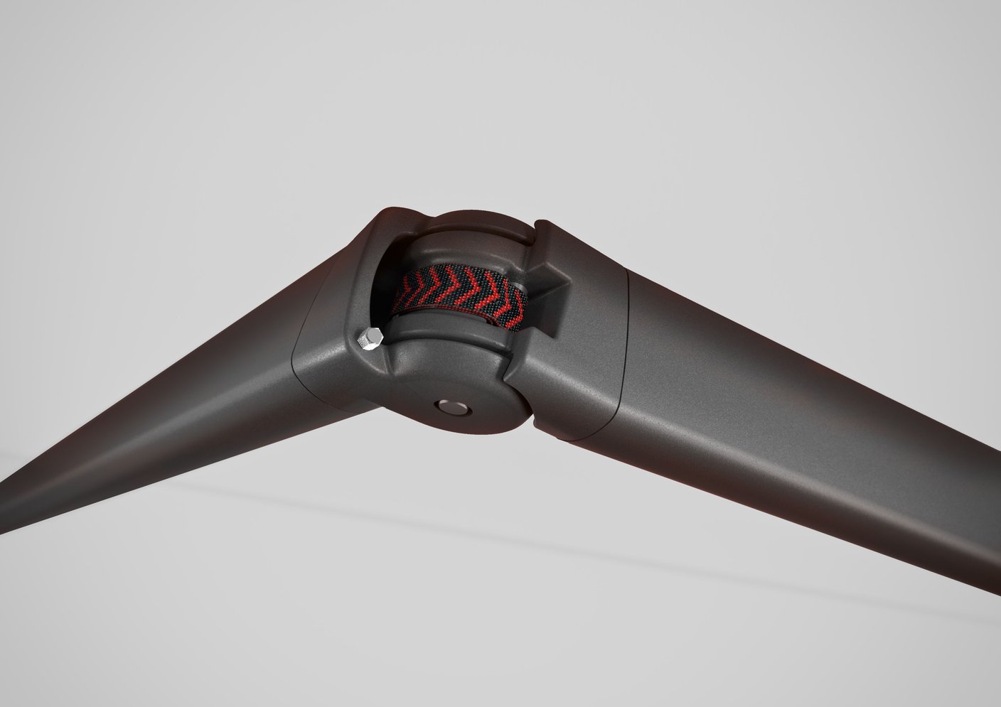 Bionic-Sehne der markilux MX-1 compact – Detailansicht der Gelenkarmmechanik in Dunkelgrau